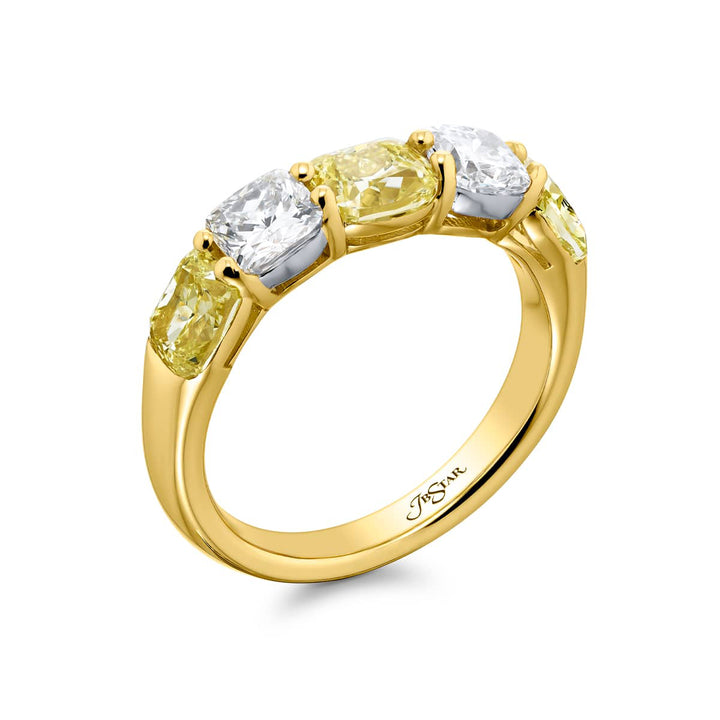 Platinum Cushion-Cut Fancy Yellow Diamond Single-Row Band