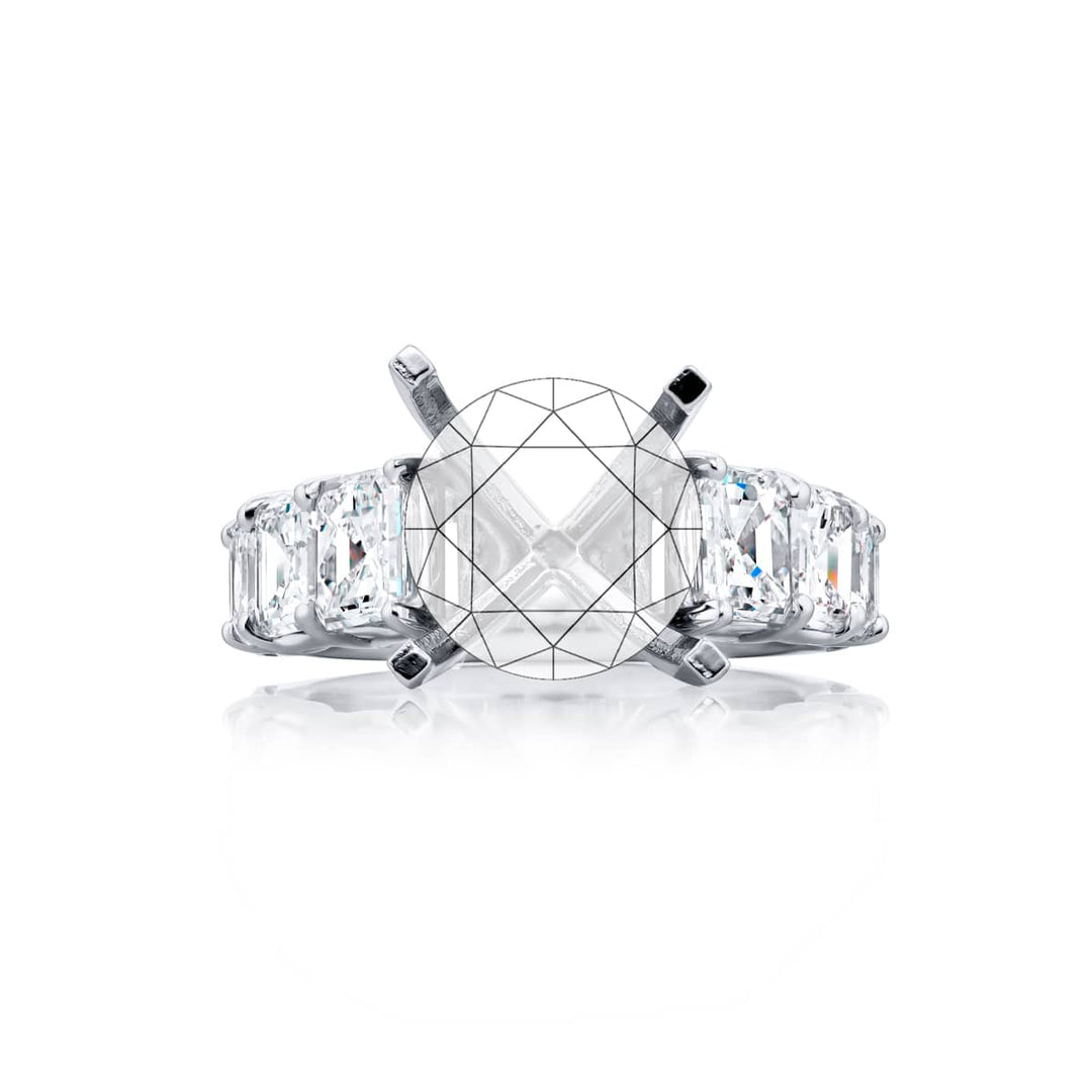 Dazzling Brilliance: Our beautiful Diamond Semi-mount. These eight stunning square emerald-cut diamonds in a shared prong setting are handcrafted in pure platinum.