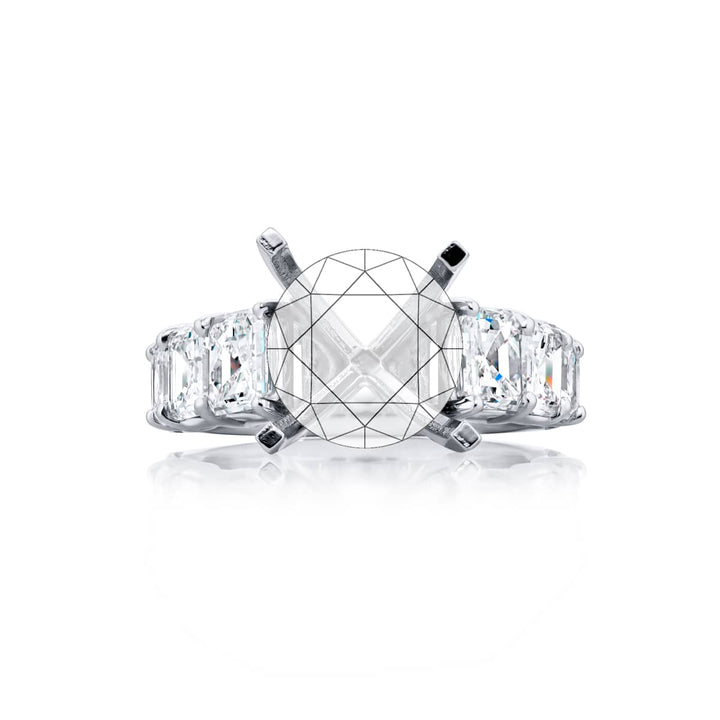 Dazzling Brilliance: Our beautiful Diamond Semi-mount. These eight stunning square emerald-cut diamonds in a shared prong setting are handcrafted in pure platinum.