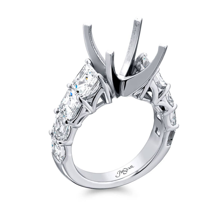 Dazzling Brilliance: Our beautiful Diamond Semi-mount. These eight stunning square emerald-cut diamonds in a shared prong setting are handcrafted in pure platinum.