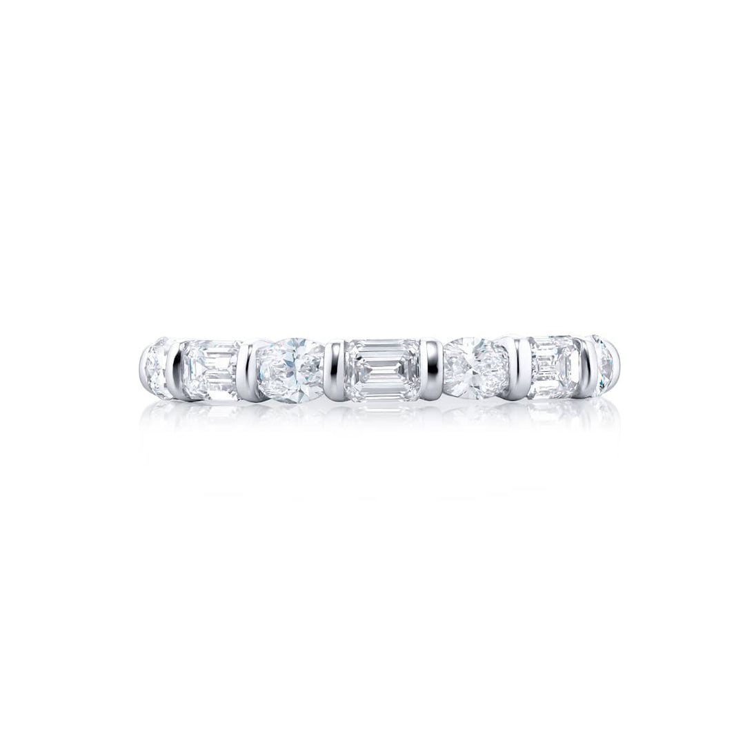 Platinum Oval and Emerald-Cut Diamond Bar Set Band