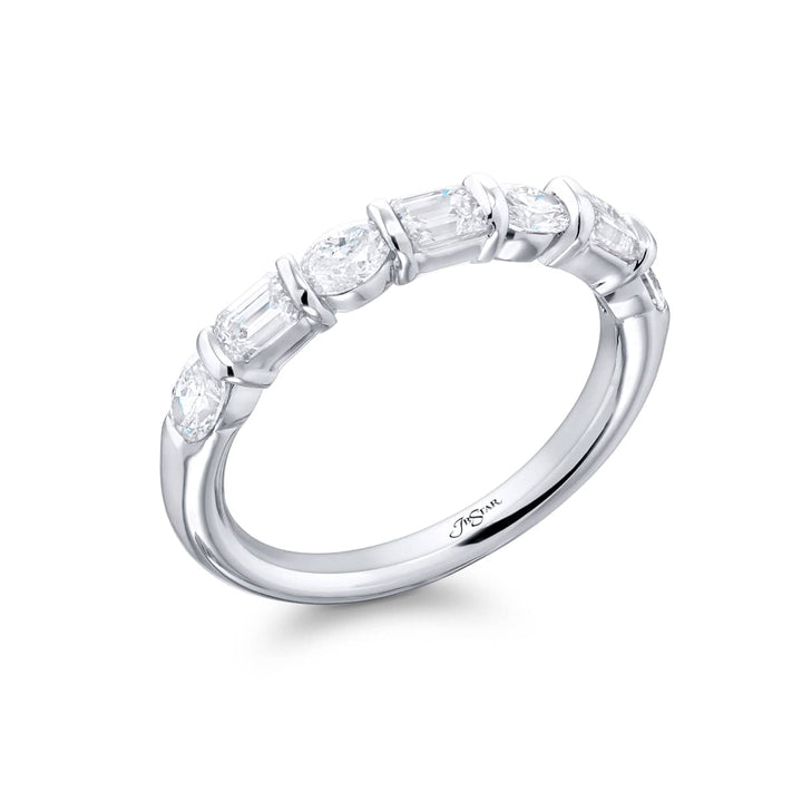 Platinum Oval and Emerald-Cut Diamond Bar Set Band
