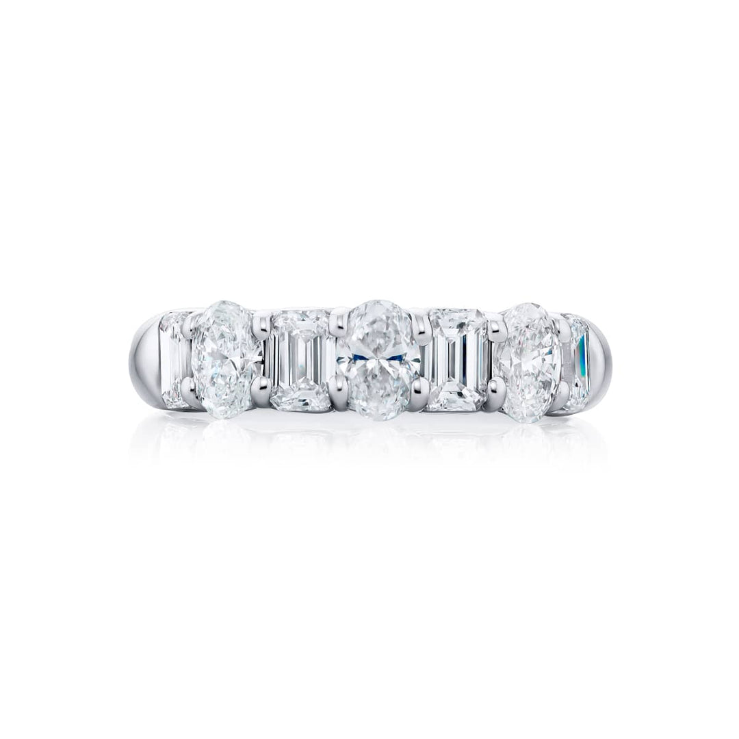Platinum Oval and Emerald-Cut Diamond Band