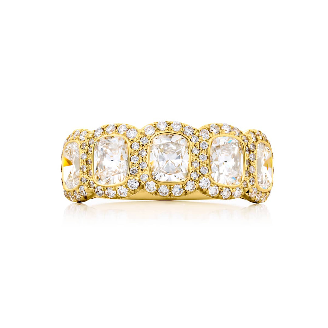 18K Yellow Gold Cushion-Cut Diamond Single-Row Micro Pave GIA Certified Band
