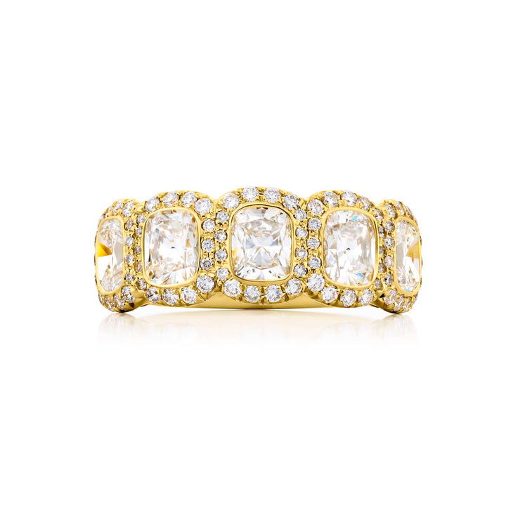 18K Yellow Gold Cushion-Cut Diamond Single-Row Micro Pave GIA Certified Band