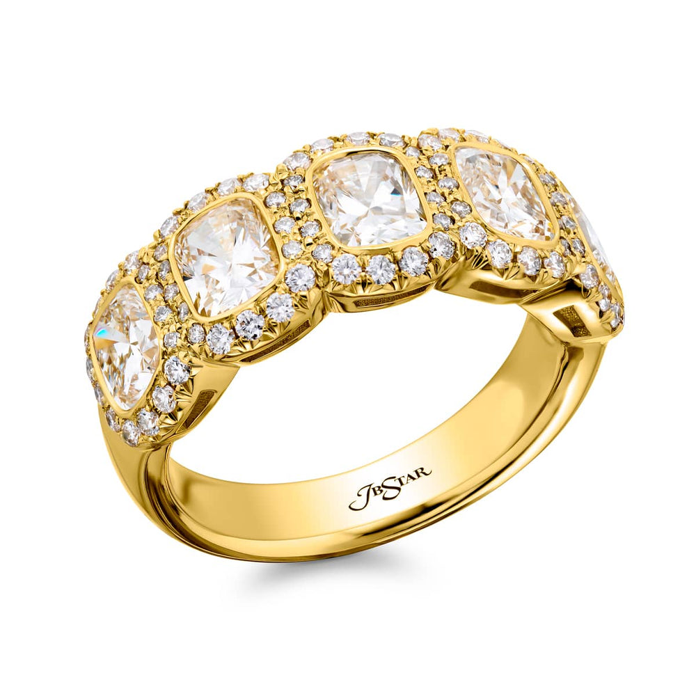 18K Yellow Gold Cushion-Cut Diamond Single-Row Micro Pave GIA Certified Band