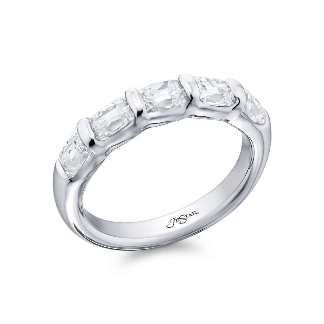 Platinum Vintage Cushion-Cut Diamond East-West Bar Set Band