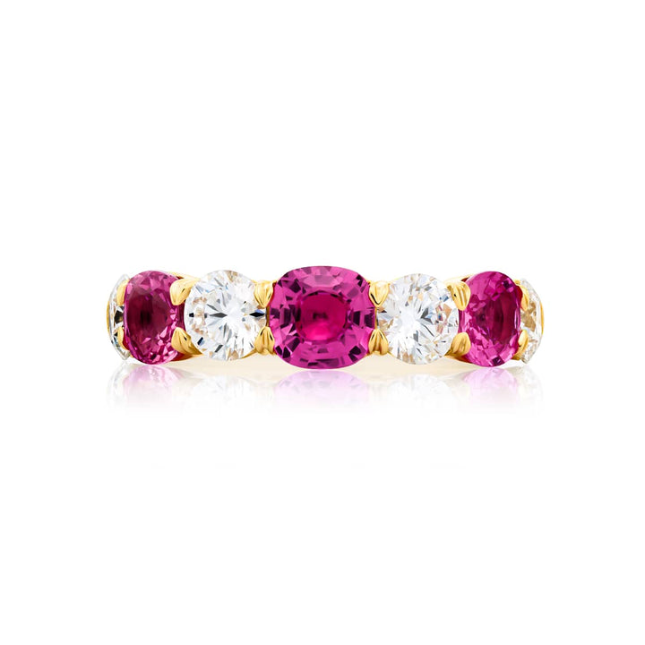 18K Yellow Gold Cushion-Cut Pink Sapphire and Diamond Band