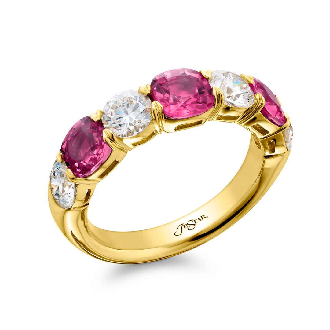 18K Yellow Gold Cushion-Cut Pink Sapphire and Diamond Band