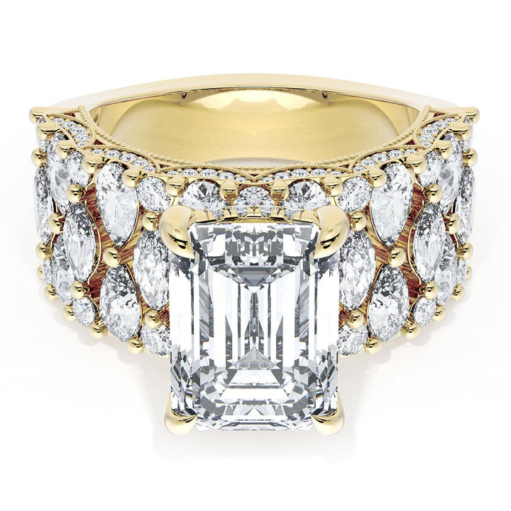 Emerald Solitaire Engagement Ring w/ North South Marquise & Pear Band