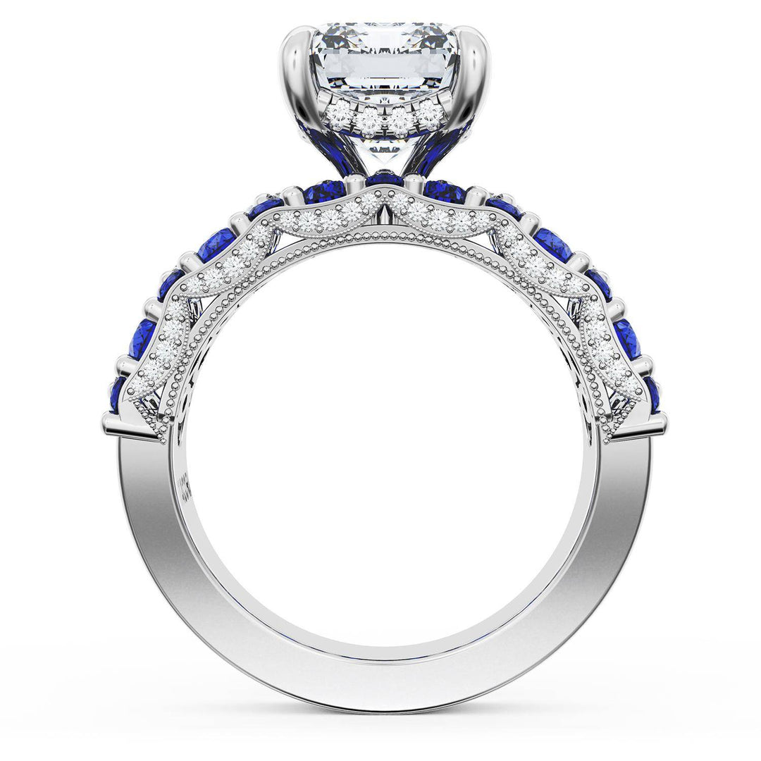 Emerald Solitaire Engagement Ring w/ North South Marquise & Pear Band