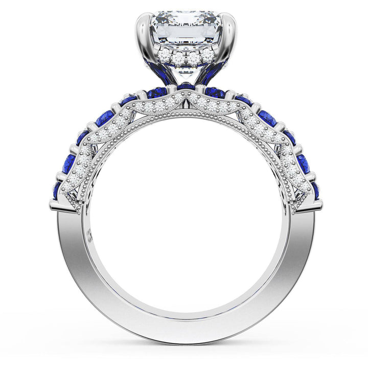 Emerald Solitaire Engagement Ring w/ North South Marquise & Pear Band