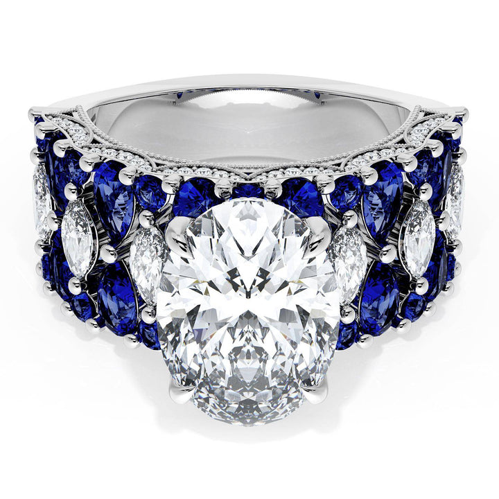 Oval Solitaire Engagement Ring w/ North South Marquise & Pear Band