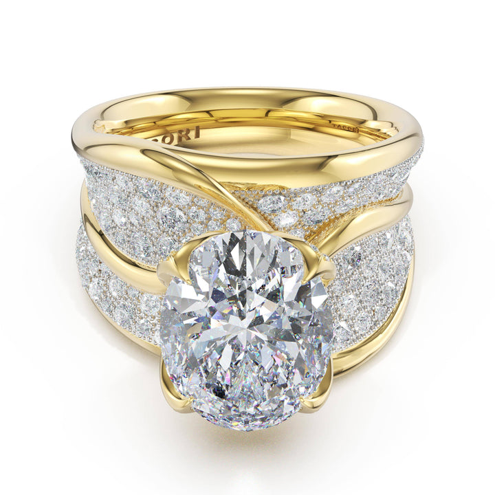 Dahlia Sculpted Double-Petal Pavé-Intense Ring in Yellow Gold