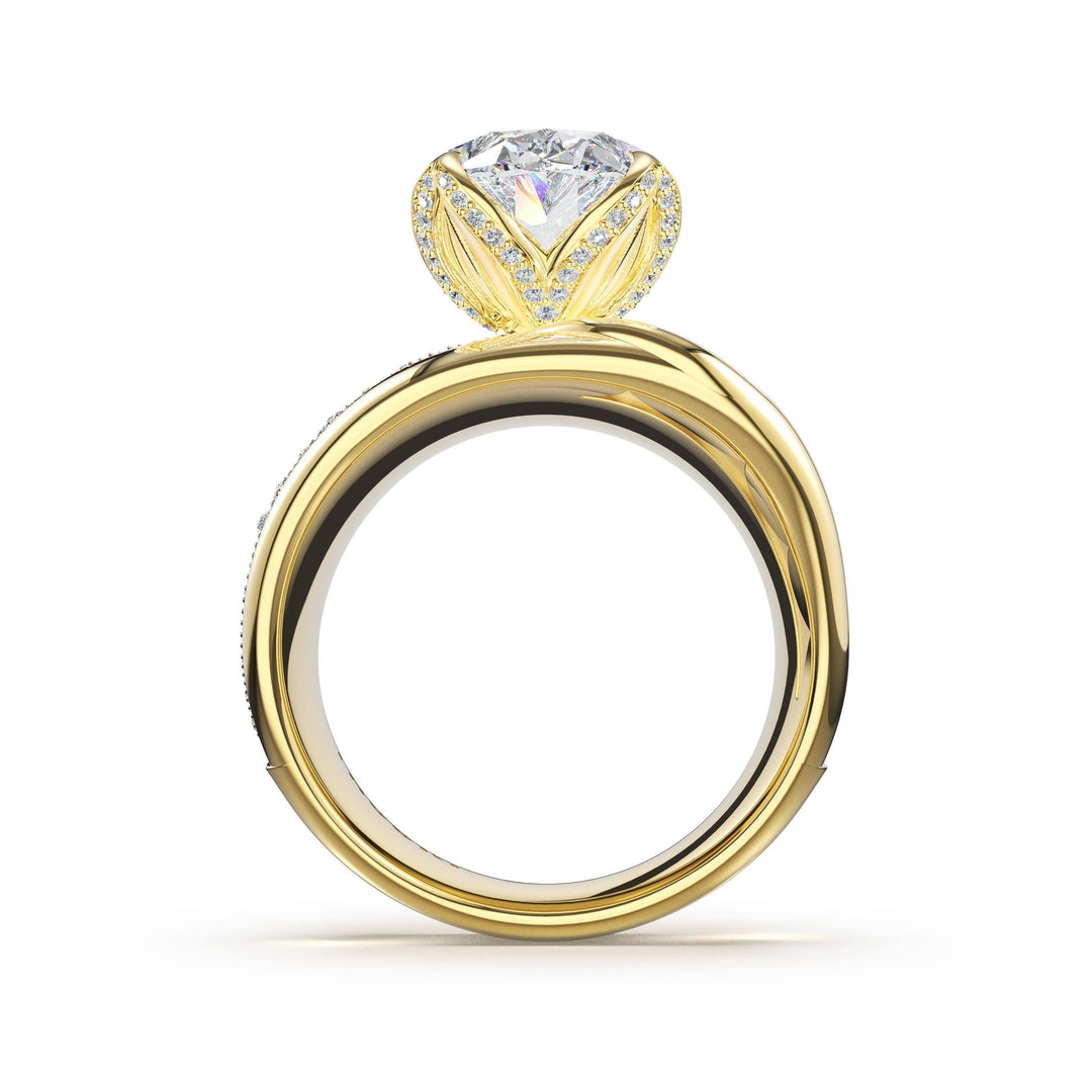 Dahlia Sculpted Double-Petal Pavé-Intense Ring in Yellow Gold