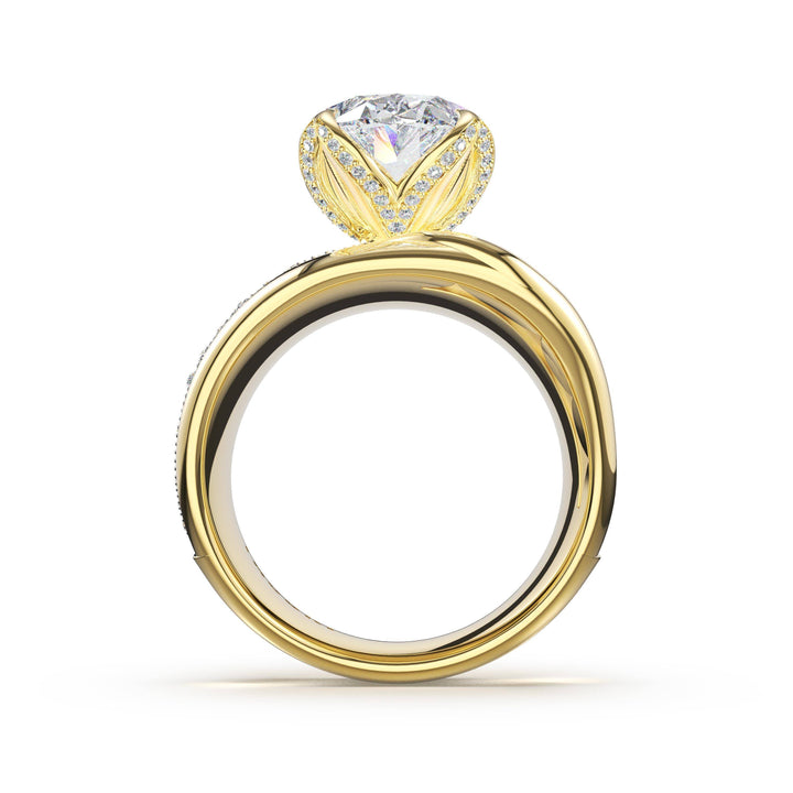 Dahlia Sculpted Double-Petal Pavé-Intense Ring in Yellow Gold
