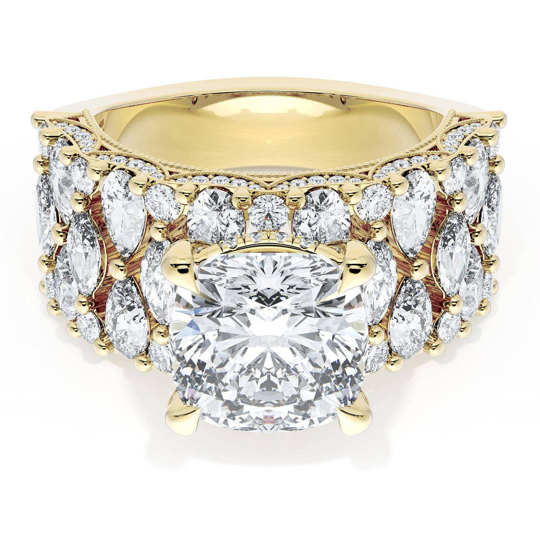 Cushion Solitaire Engagement Ring w/ North South Marquise & Pear Band