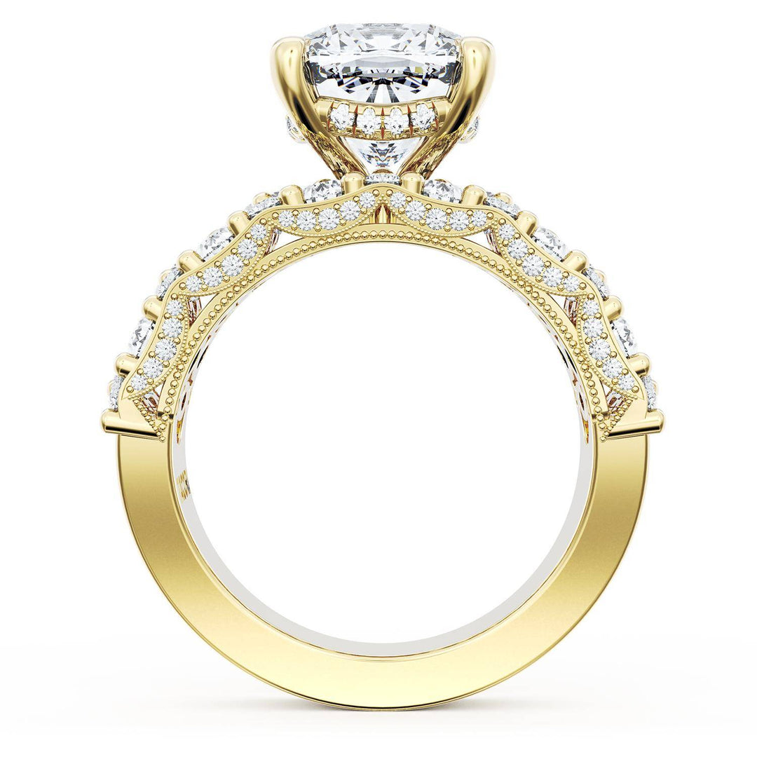 Cushion Solitaire Engagement Ring w/ North South Marquise & Pear Band