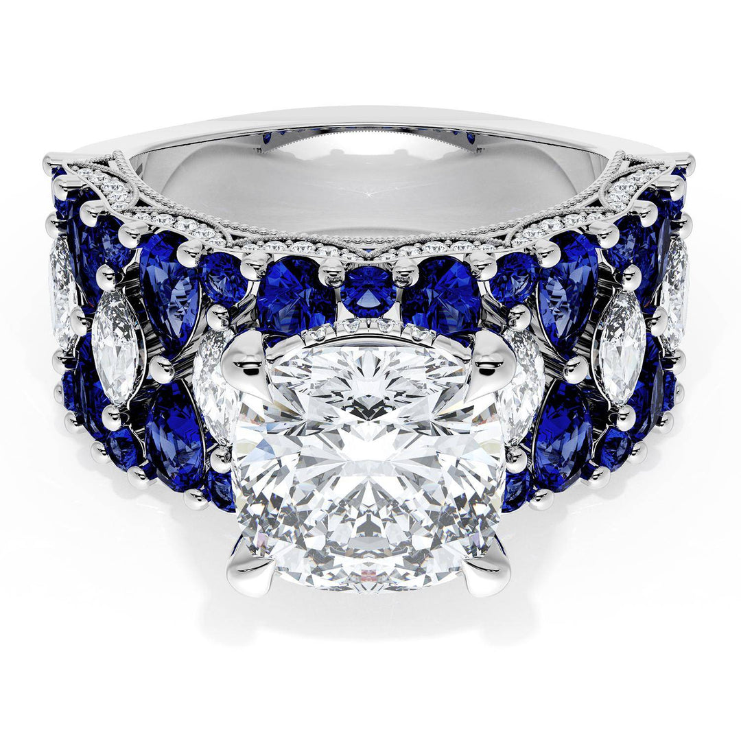 Cushion Solitaire Engagement Ring w/ North South Marquise & Pear Band
