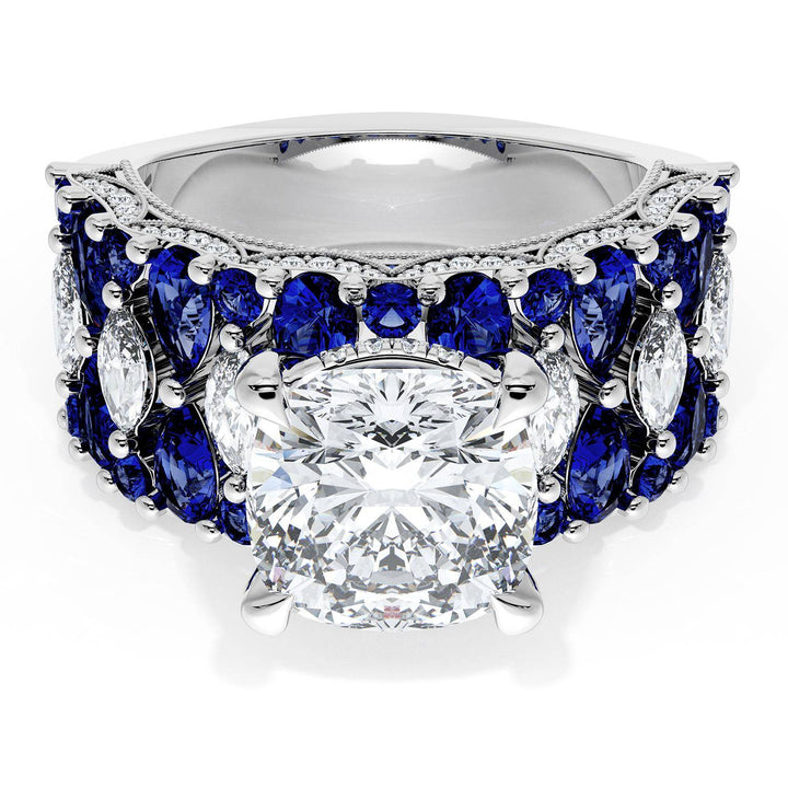 Cushion Solitaire Engagement Ring w/ North South Marquise & Pear Band