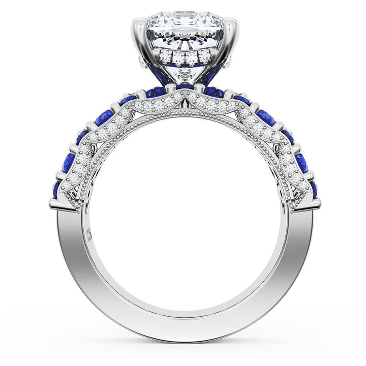 Cushion Solitaire Engagement Ring w/ North South Marquise & Pear Band