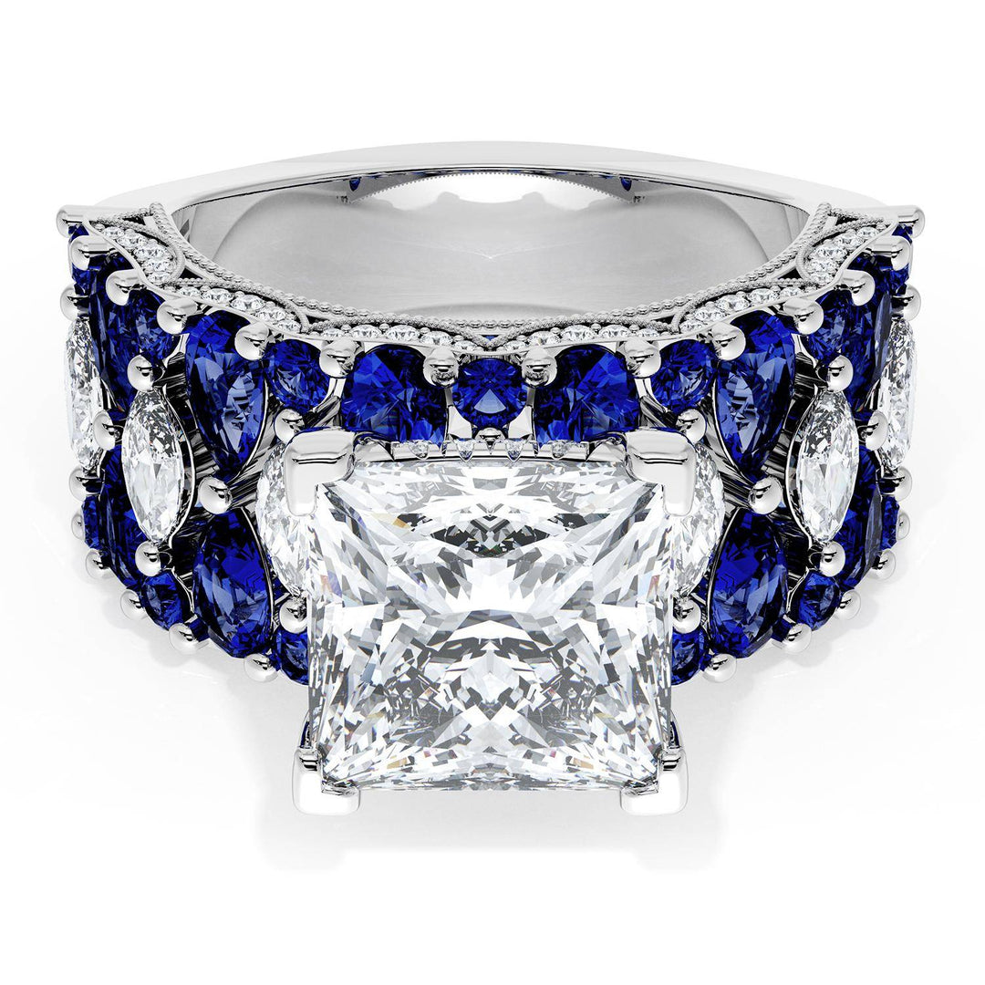 Princess Solitaire Engagement Ring w/ North South Marquise & Pear Band