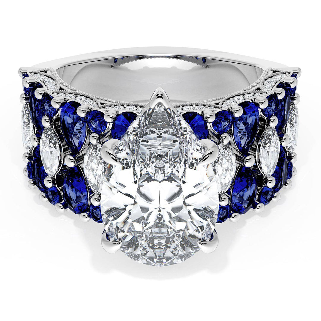 Pear Solitaire Engagement Ring w/ North South Marquise & Pear Band