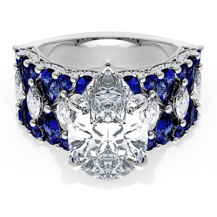 Pear Solitaire Engagement Ring w/ North South Marquise & Pear Band