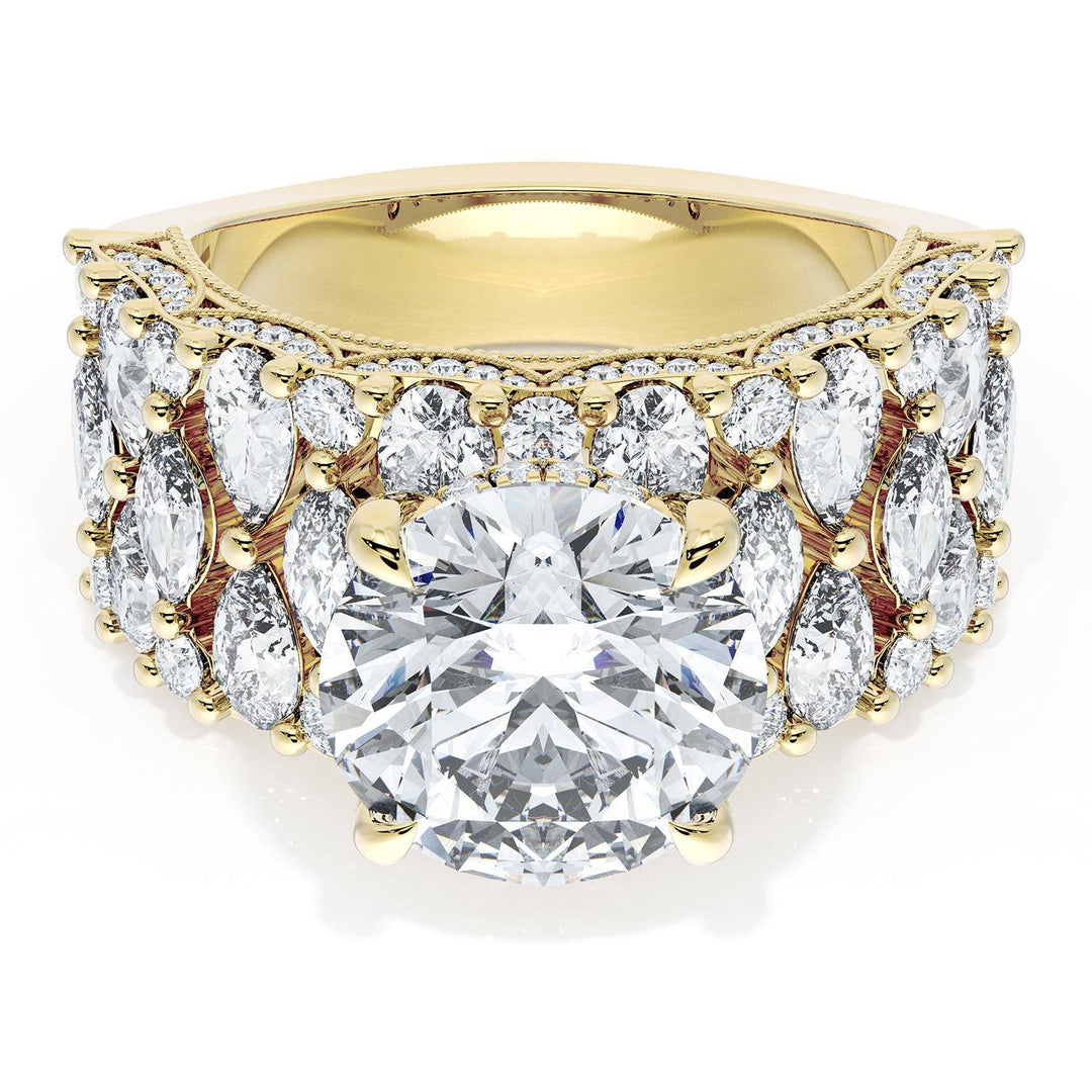 Round Solitaire Engagement Ring w/ North South Marquise & Pear Band