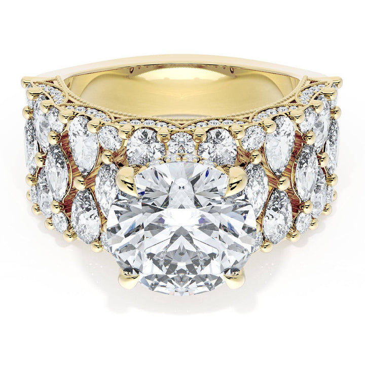 Round Solitaire Engagement Ring w/ North South Marquise & Pear Band