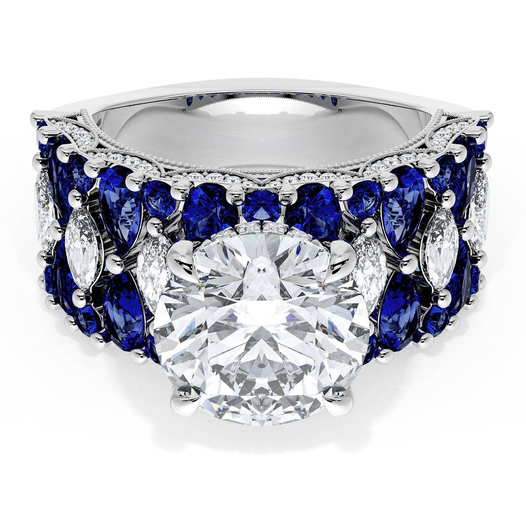 Round Solitaire Engagement Ring w/ North South Marquise & Pear Band