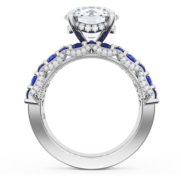 Round Solitaire Engagement Ring w/ North South Marquise & Pear Band