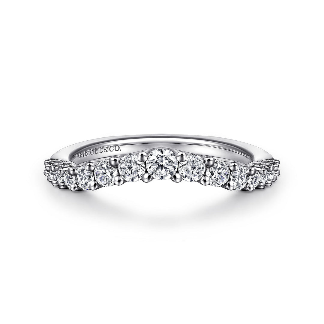 Gabriel & Co. AN10959W44JJ Curved 14K White Gold Shared Prong Diamond Wedding Band