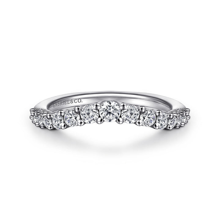 Gabriel & Co. AN10959W44JJ Curved 14K White Gold Shared Prong Diamond Wedding Band