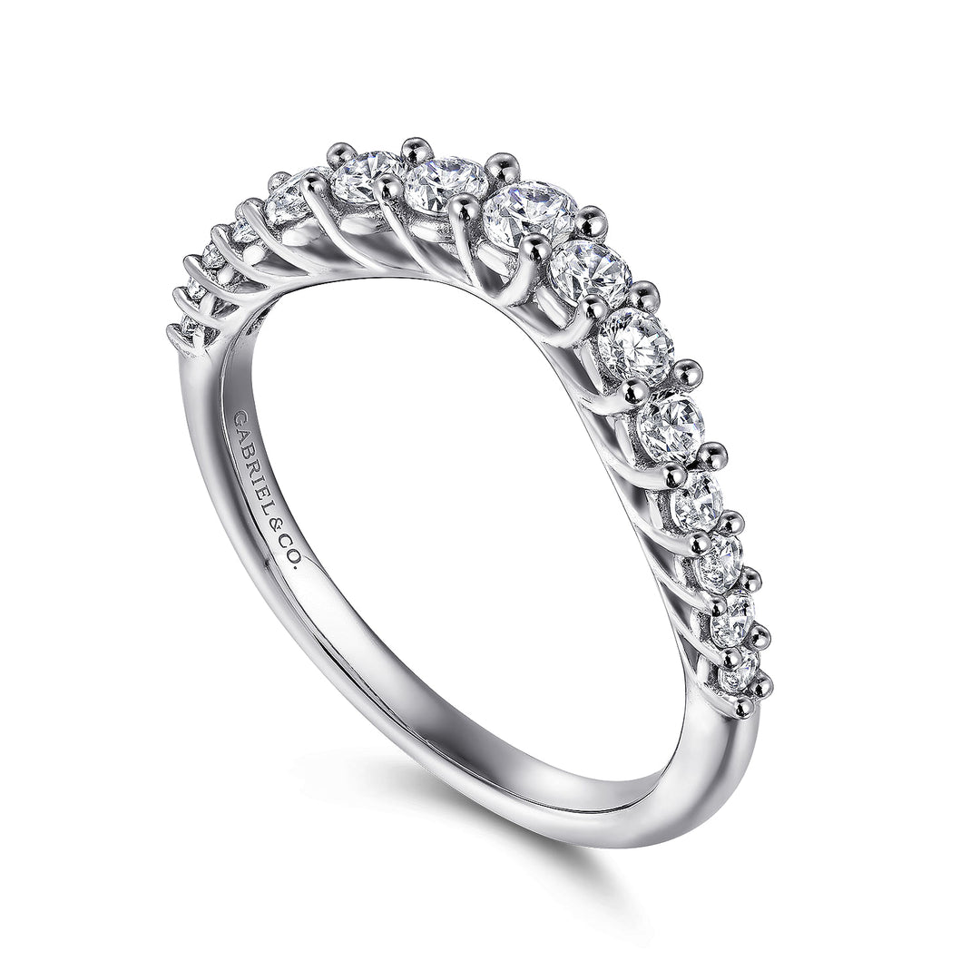Gabriel & Co. AN10959W44JJ Curved 14K White Gold Shared Prong Diamond Wedding Band