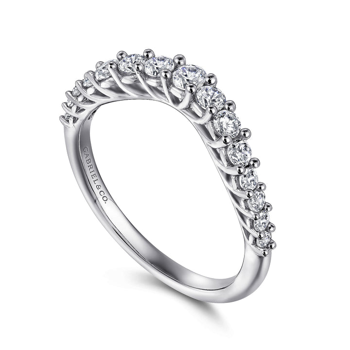 Gabriel & Co. AN10959W44JJ Curved 14K White Gold Shared Prong Diamond Wedding Band