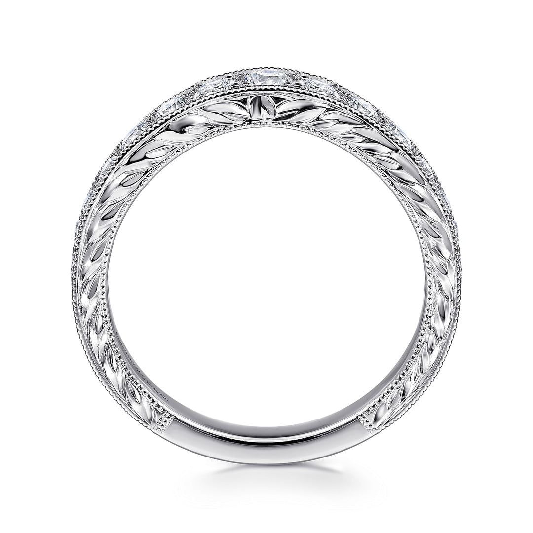 Gabriel & Co. AN10961W44JJ Vintage Inspired 14K White Gold Curved Channel Set Diamond Wedding Band with Engraving