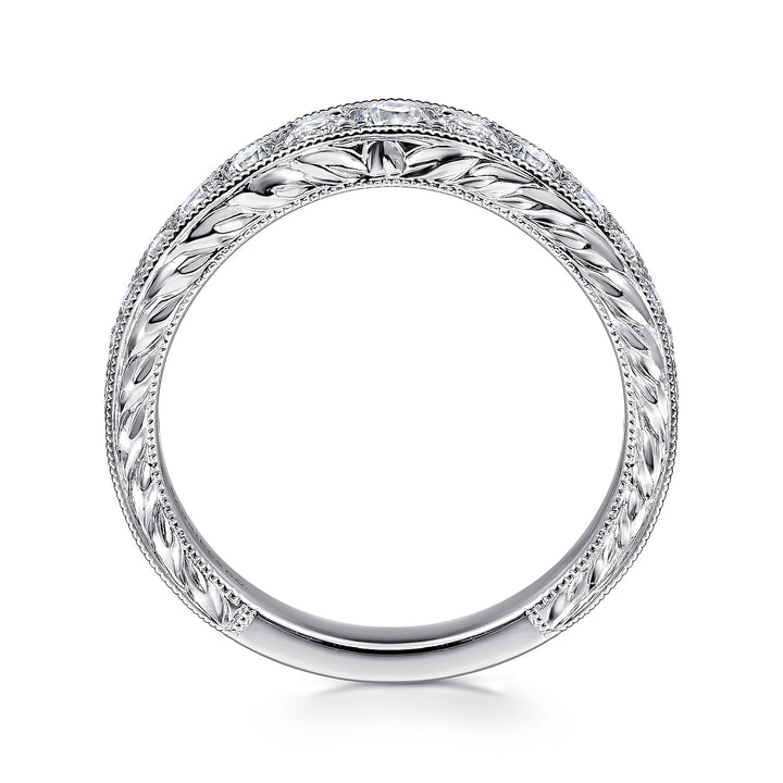 Gabriel & Co. AN10961W44JJ Vintage Inspired 14K White Gold Curved Channel Set Diamond Wedding Band with Engraving