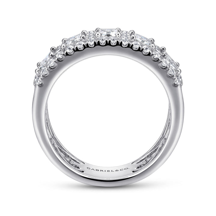 Gabriel & Co. AN12426W44JJ Wide 14K White Gold Emerald Cut Fancy Diamond Anniversary Band