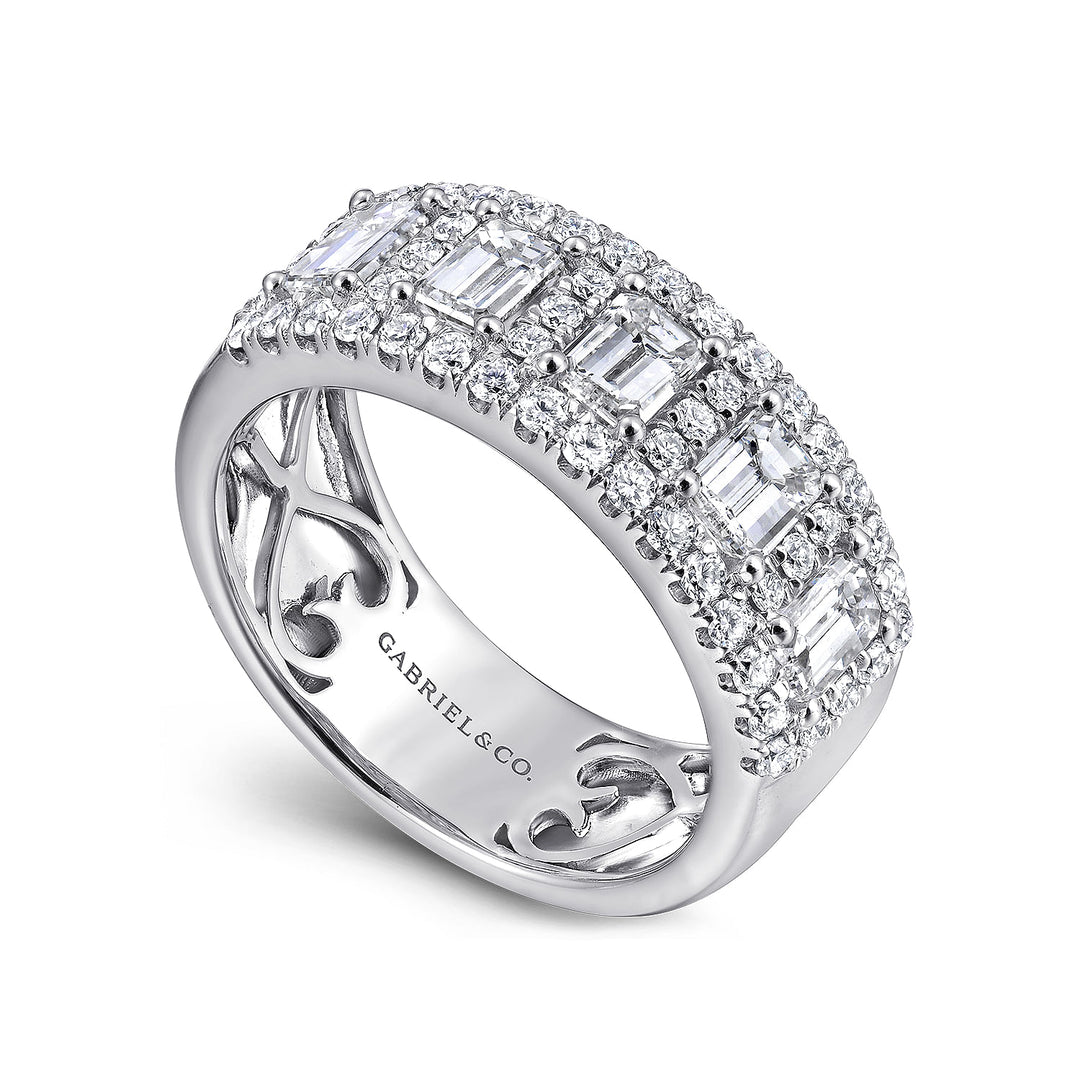Gabriel & Co. AN12426W44JJ Wide 14K White Gold Emerald Cut Fancy Diamond Anniversary Band