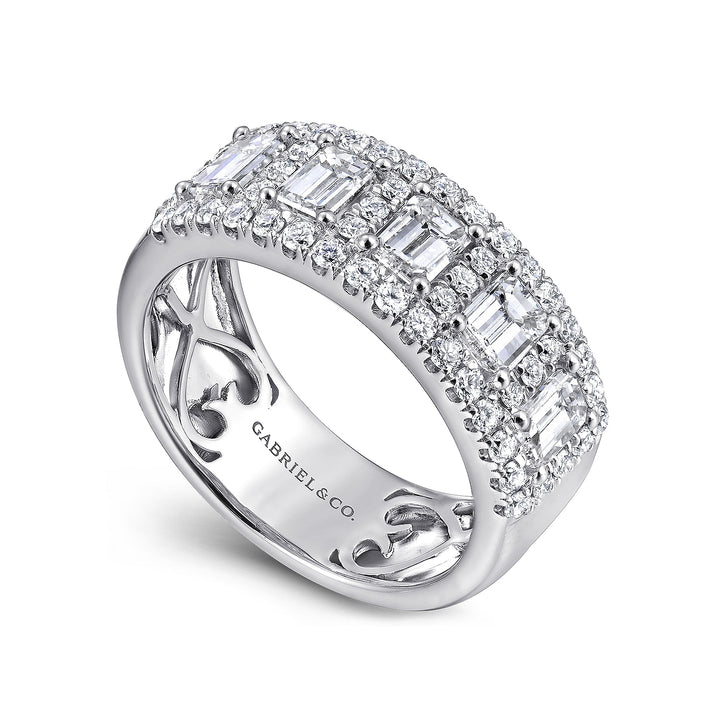 Gabriel & Co. AN12426W44JJ Wide 14K White Gold Emerald Cut Fancy Diamond Anniversary Band