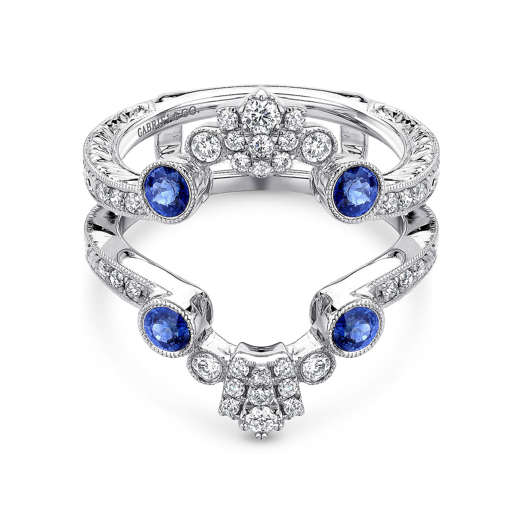 Gabriel & Co. AN13694M W44SA Vintage 14K White Gold Sapphire and Diamond Ring Enhancer
