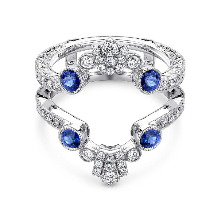 Gabriel & Co. AN13694M W44SA Vintage 14K White Gold Sapphire and Diamond Ring Enhancer