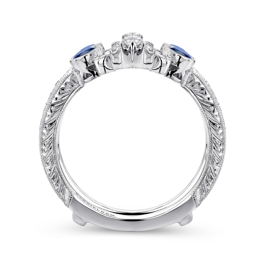 Gabriel & Co. AN13694M W44SA Vintage 14K White Gold Sapphire and Diamond Ring Enhancer