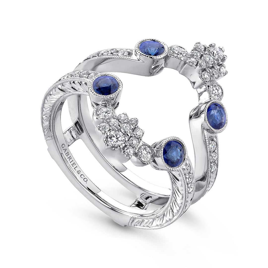 Gabriel & Co. AN13694M W44SA Vintage 14K White Gold Sapphire and Diamond Ring Enhancer