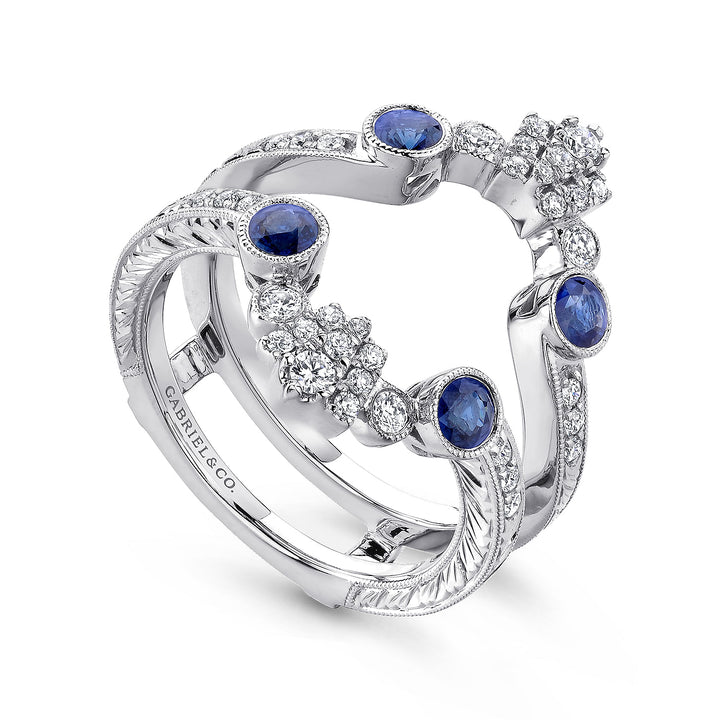 Gabriel & Co. AN13694M W44SA Vintage 14K White Gold Sapphire and Diamond Ring Enhancer