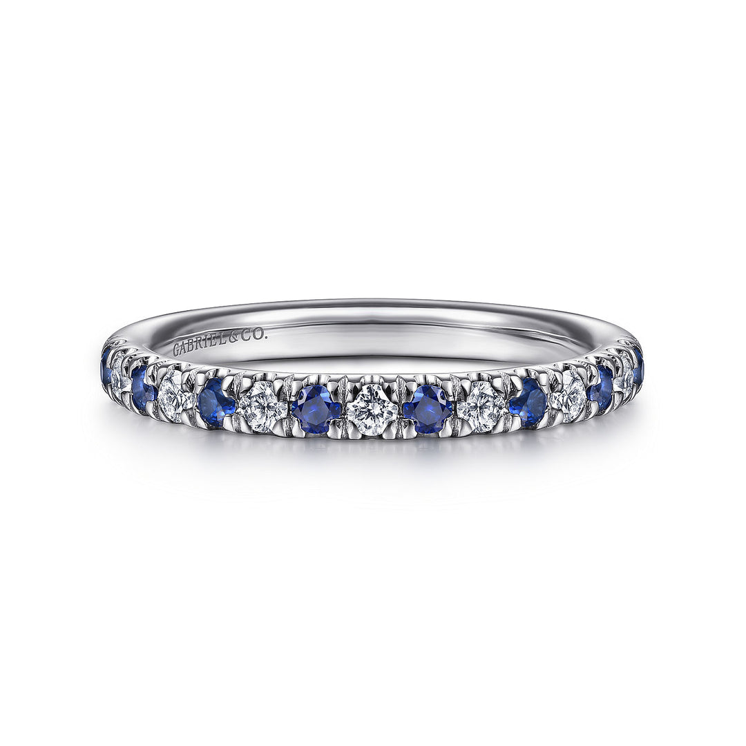Gabriel & Co. AN14190W44SA 14K White Gold 15 Stone Diamond and Sapphire Anniversary Band