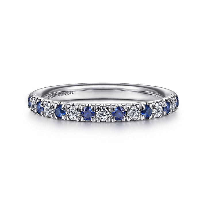 Gabriel & Co. AN14190W44SA 14K White Gold 15 Stone Diamond and Sapphire Anniversary Band