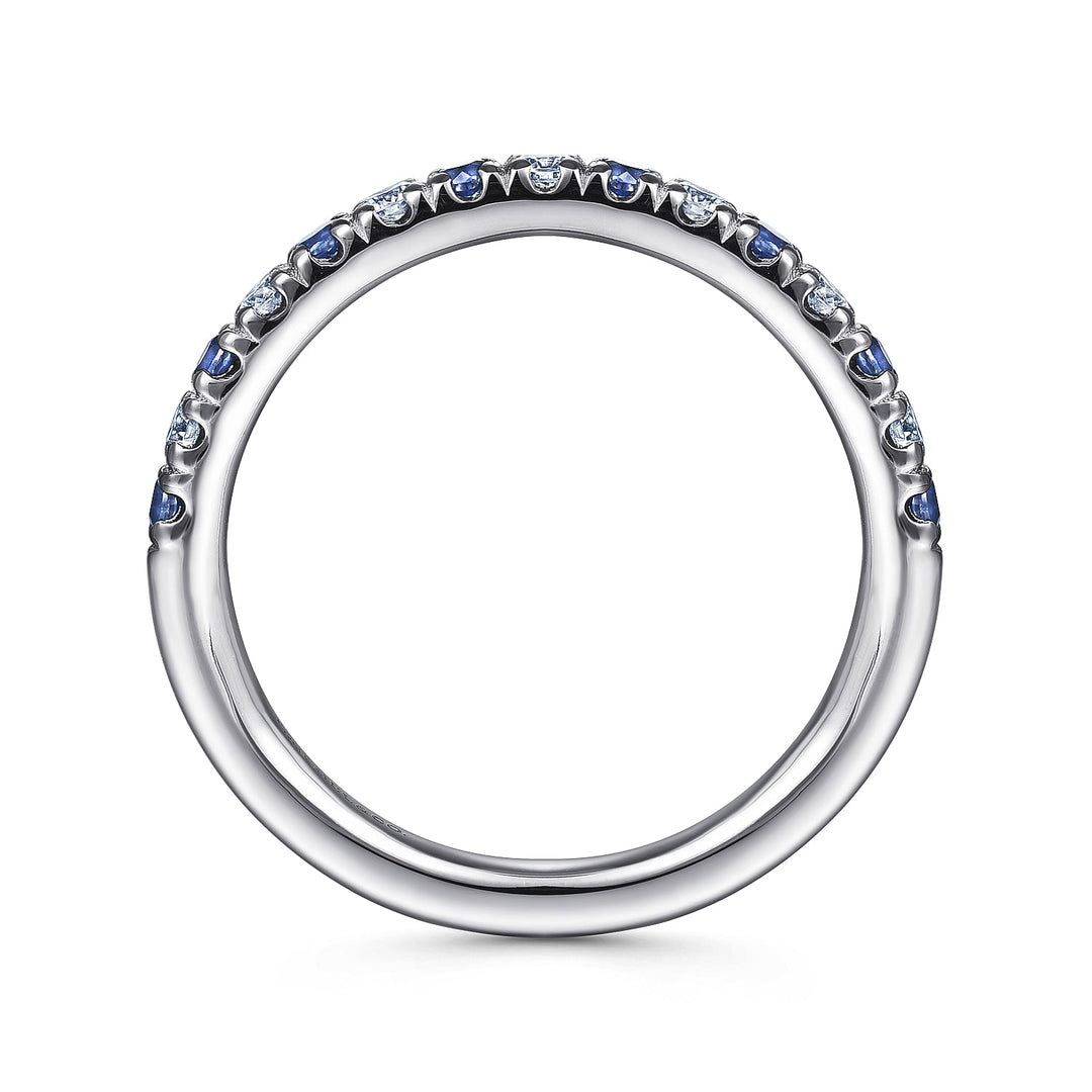 Gabriel & Co. AN14190W44SA 14K White Gold 15 Stone Diamond and Sapphire Anniversary Band