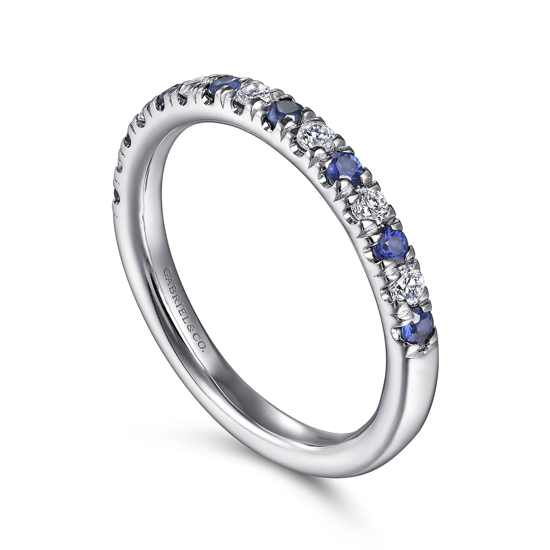 Gabriel & Co. AN14190W44SA 14K White Gold 15 Stone Diamond and Sapphire Anniversary Band